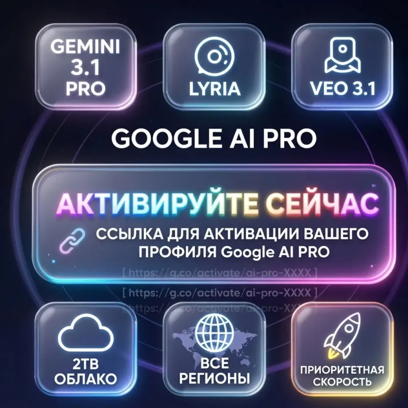 Google Gemini — подписка на 6 месяцев на ваш аккаунт с Veo и облаком