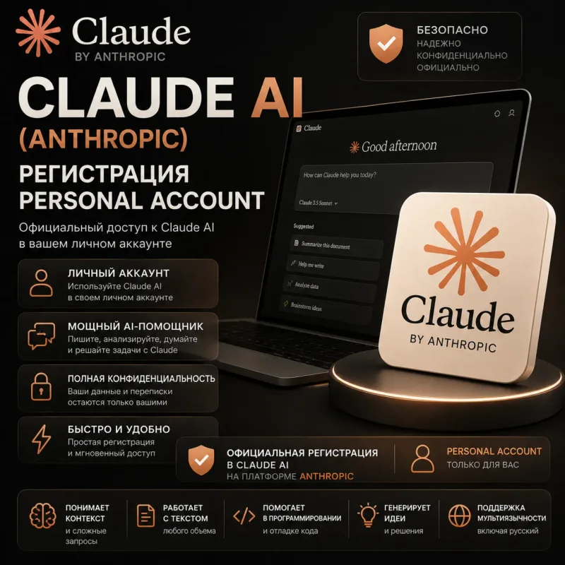 Claude AI — аккаунт с регистрацией и SMS-подтверждением для доступа к ИИ-чату