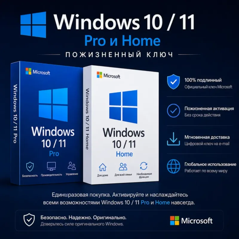 Ключ активации Windows 10 и 11 Pro и Home для одного устройства